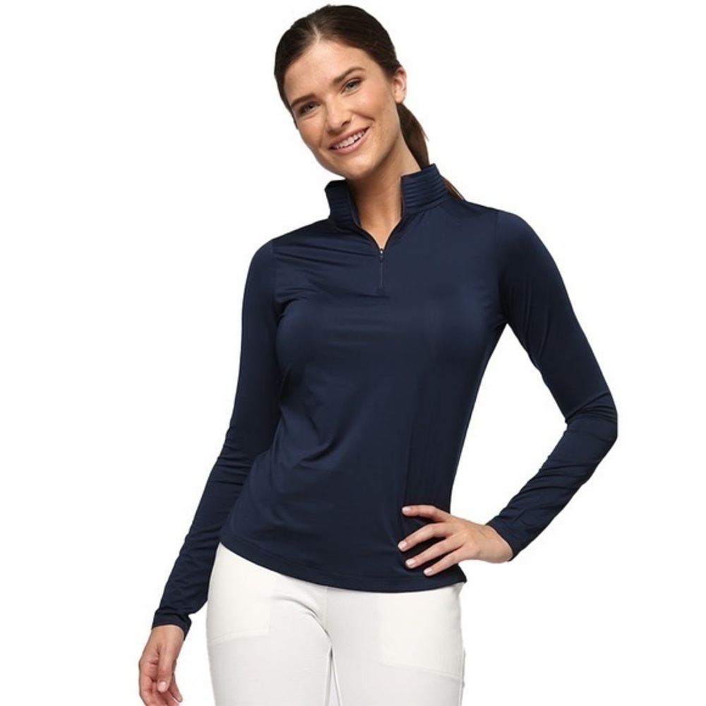 Belyn Key BK 1/4 Zip Mock Long Sleeve Top size XS in Navy